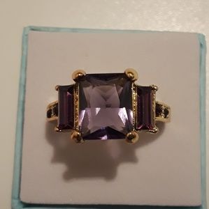 Gold tone amethyst gemstone ring size 9 new